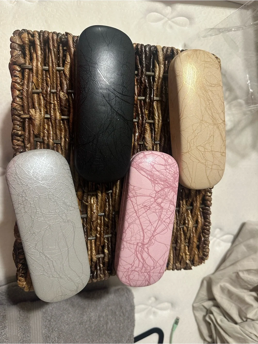 Set of 4 Faux Leather Sunglass Cases - Black, Beige, Gray, Pink